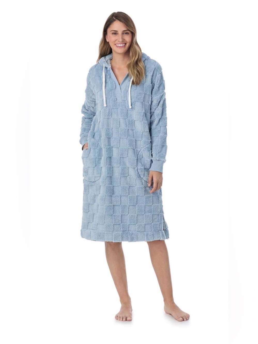 Cuddl Duds XXL plush hooded midi lounger blue